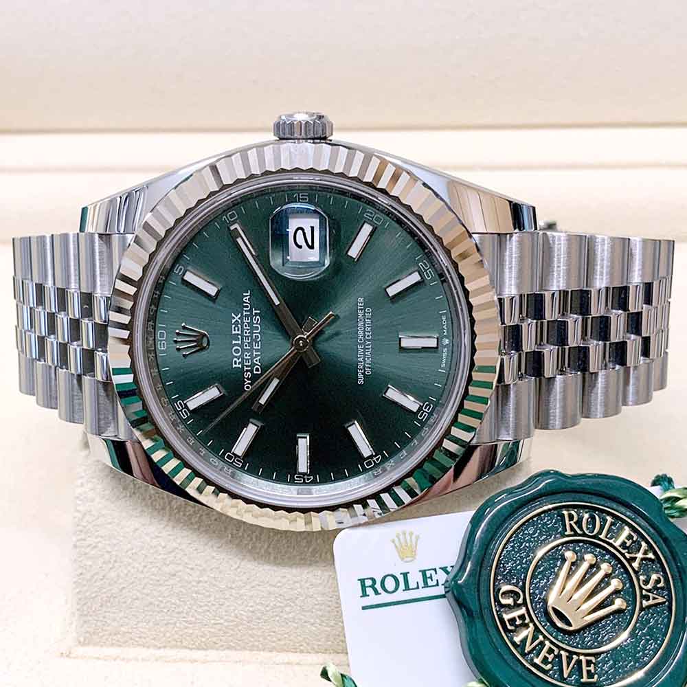 Rolex Datejust 41 Replica – Quadrante Verde, Lunetta Zigrinata, Bracciale Jubilee