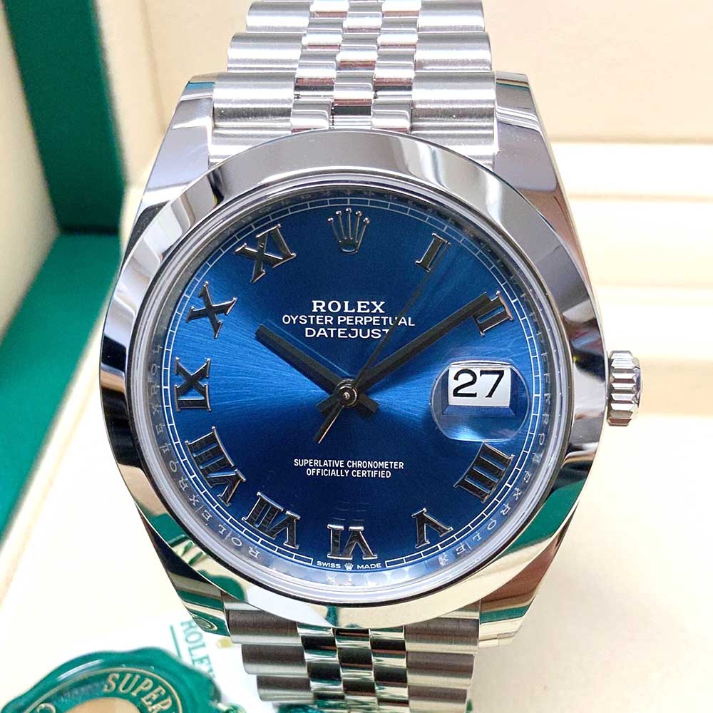 Rolex Datejust 41 Replica – Acciaio Quadrante Blu Indici Romani Lunetta Liscia