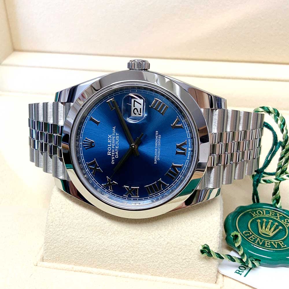 Rolex Datejust 41 Replica – Acciaio Quadrante Blu Indici Romani Lunetta Liscia