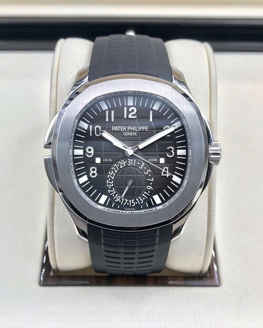 Patek Philippe Aquanaut Travel Time Nero con Cinturino in Gomma | Replica