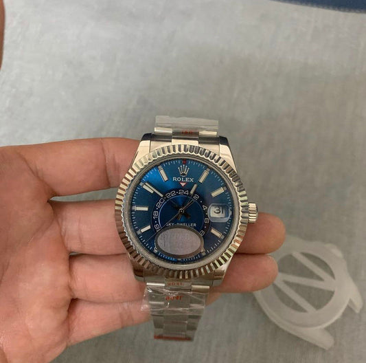 Sky-Dweller Automatico Acciaio Quadrante Blu GMT Calendario – Rolex