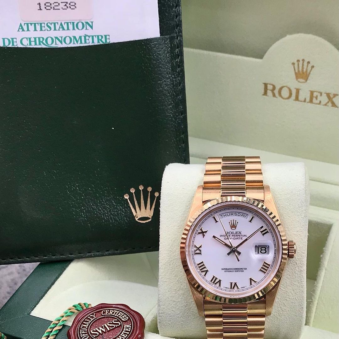 Rolex Day-Date Everose Oro Rosa Quadrante Bianco Numeri Romani | Replica