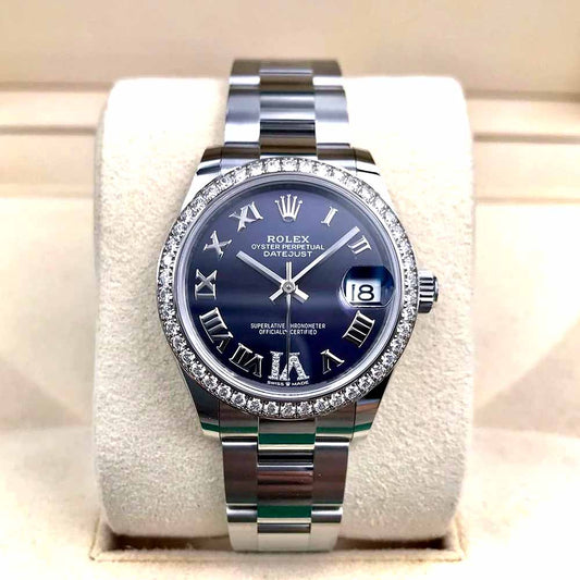 Rolex Datejust Blue Dial Roman Numerals Diamond Bezel – Replica