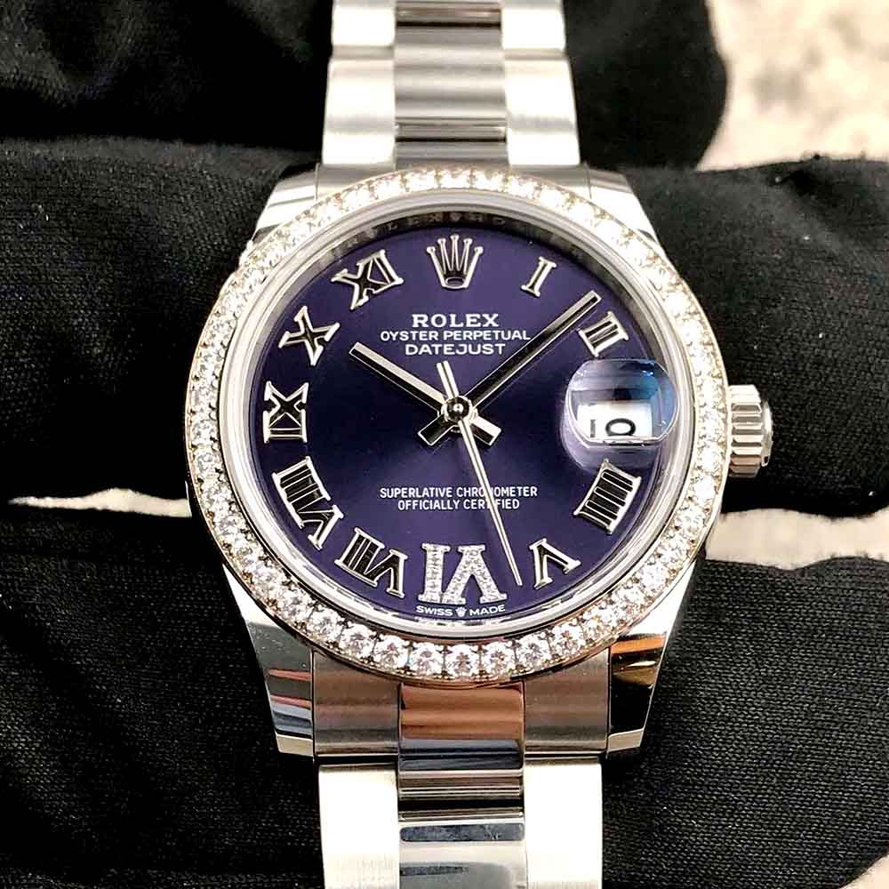 Rolex Datejust Blue Dial Roman Numerals Diamond Bezel – Replica