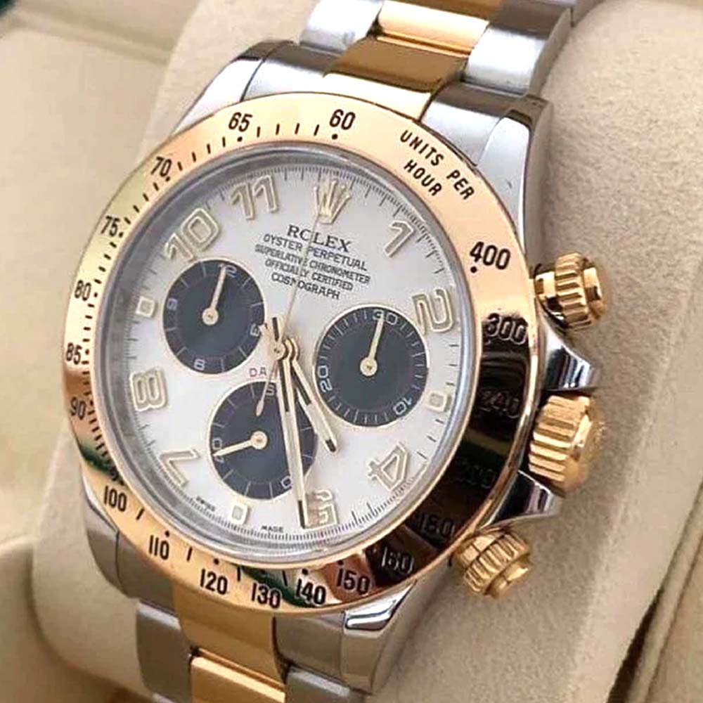 Rolex Daytona Acciaio & Oro – Quadrante Bianco con Numeri – Replica