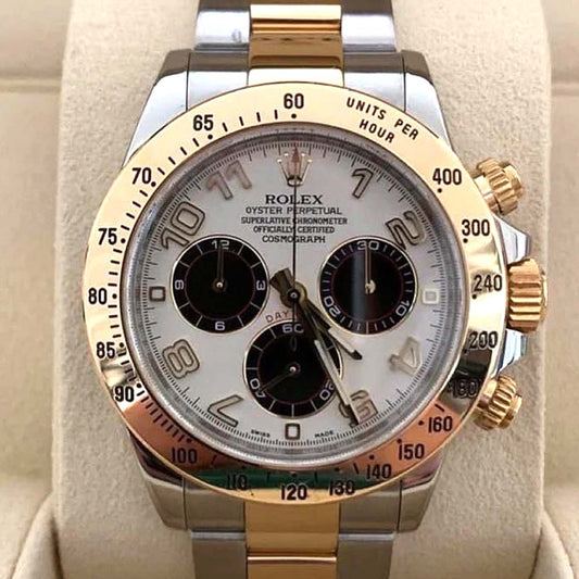 Rolex Daytona Acciaio & Oro – Quadrante Bianco con Numeri – Replica