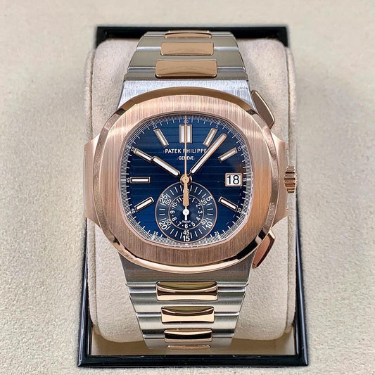 Nautilus Cronografo Automatico Bicolore Acciaio Oro Rosa Quadrante Blu – Patek Philippe