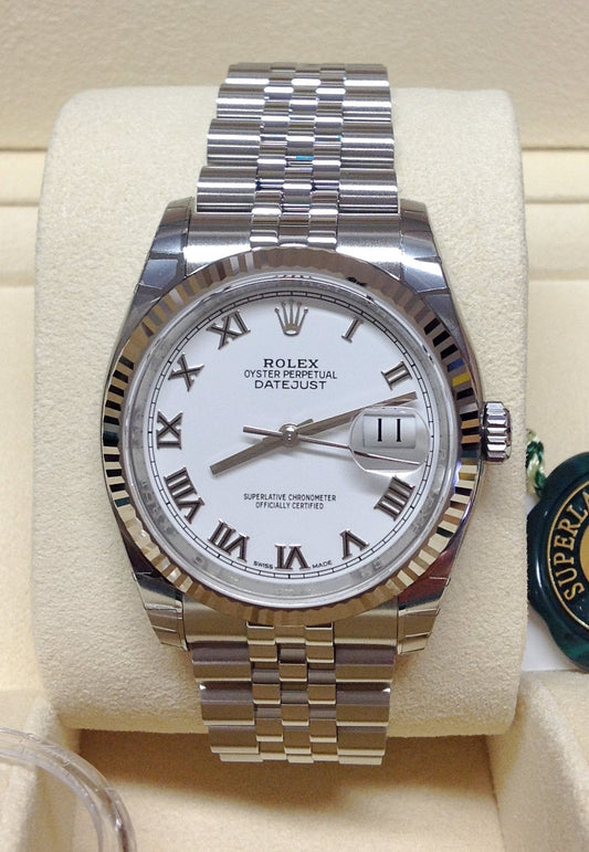 Rolex Datejust 36 Acciaio Quadrante Bianco Romani | Replica Luxury