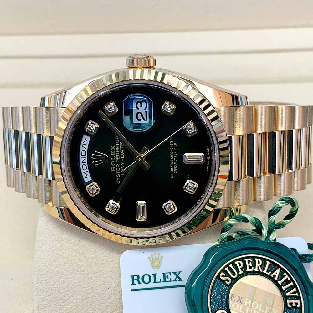 Rolex Day-Date 36 128238 Replica – Oro Giallo Quadrante Verde con Diamanti