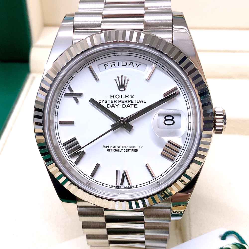 Rolex Day-Date 40 228239 Replica – Oro Bianco Quadrante Bianco