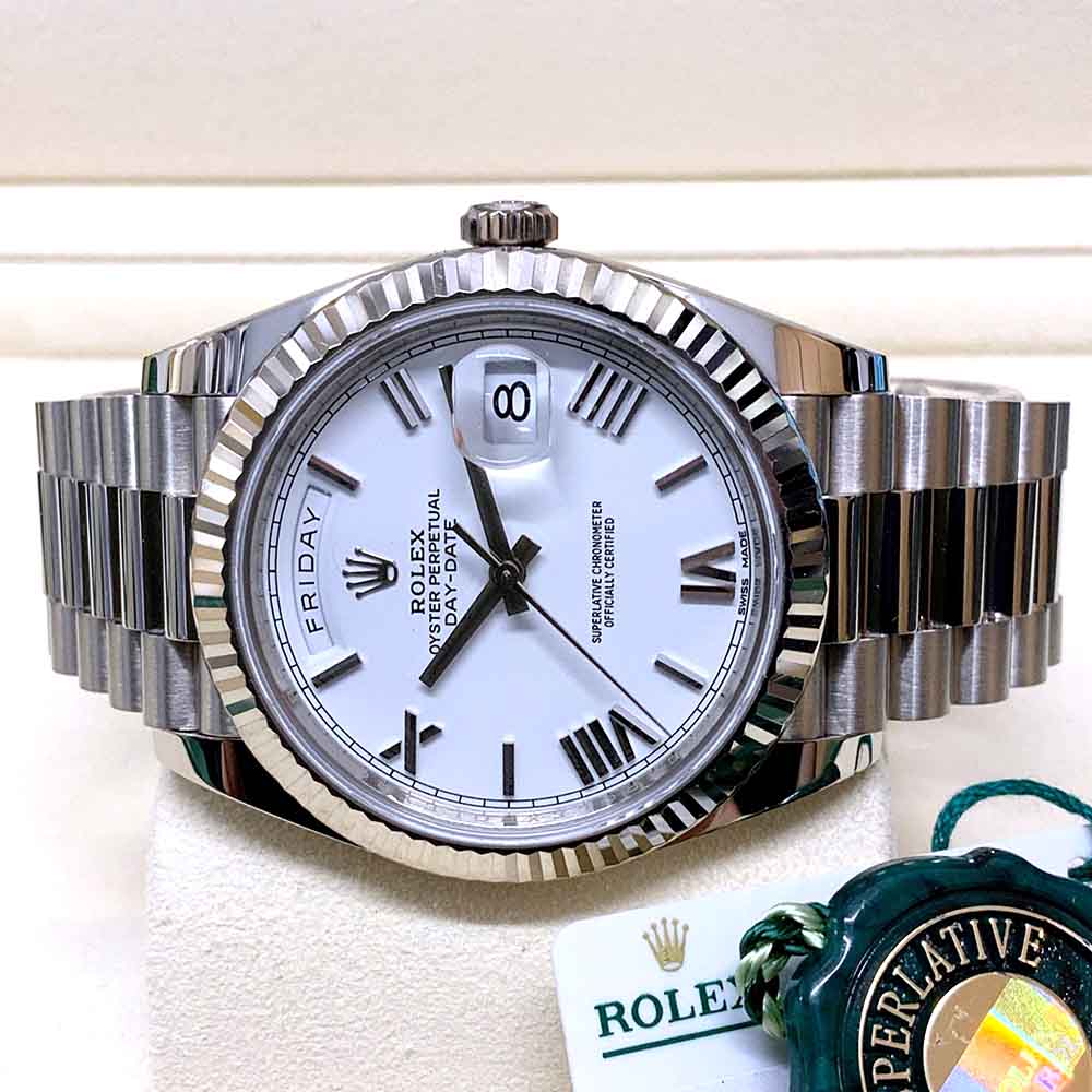 Rolex Day-Date 40 228239 Replica – Oro Bianco Quadrante Bianco