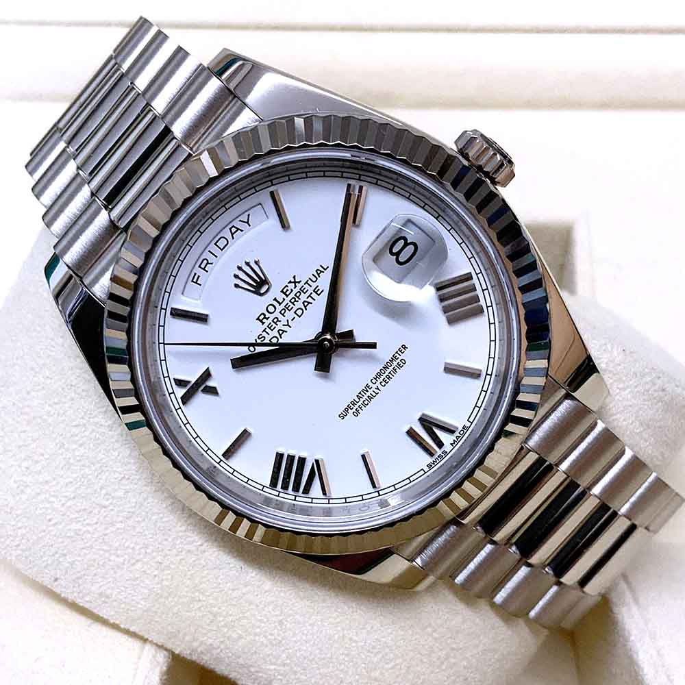 Rolex Day-Date 40 228239 Replica – Oro Bianco Quadrante Bianco