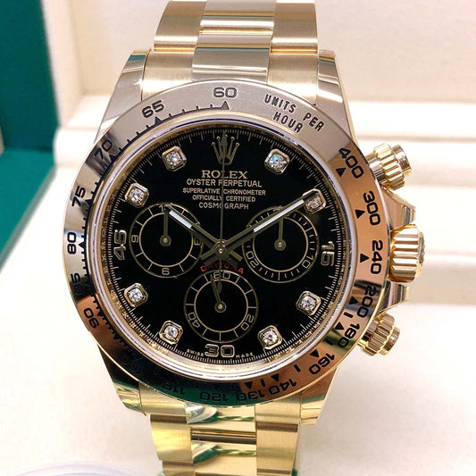 Rolex Daytona 116508 Replica – Oro Giallo Quadrante Nero Diamanti