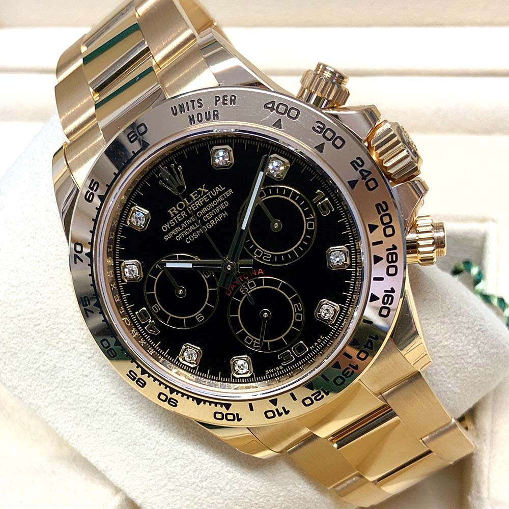 Rolex Daytona 116508 Replica – Oro Giallo Quadrante Nero Diamanti