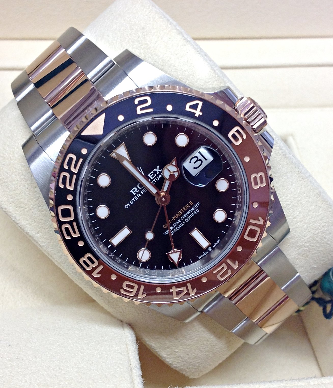 Rolex GMT-Master II Replica Bicolore Acciaio Oro Rosa – Lunetta Nero Marrone
