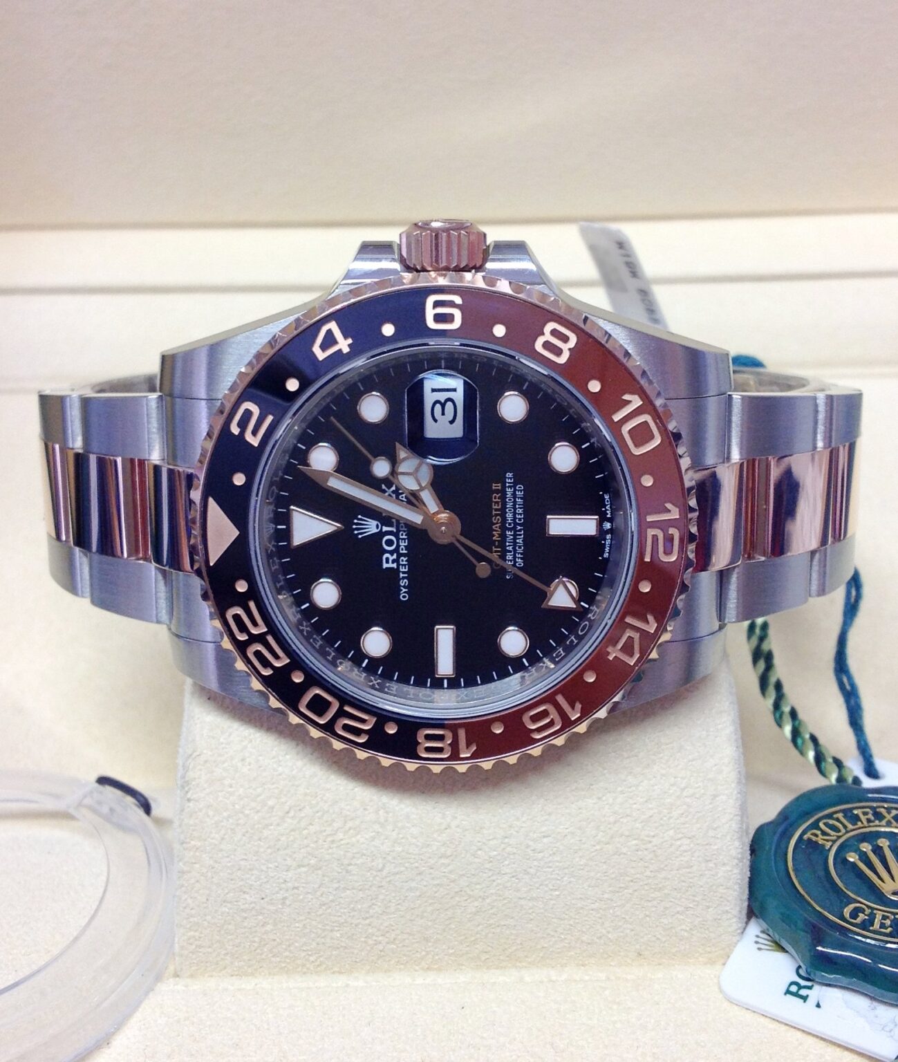 Rolex GMT-Master II Replica Bicolore Acciaio Oro Rosa – Lunetta Nero Marrone