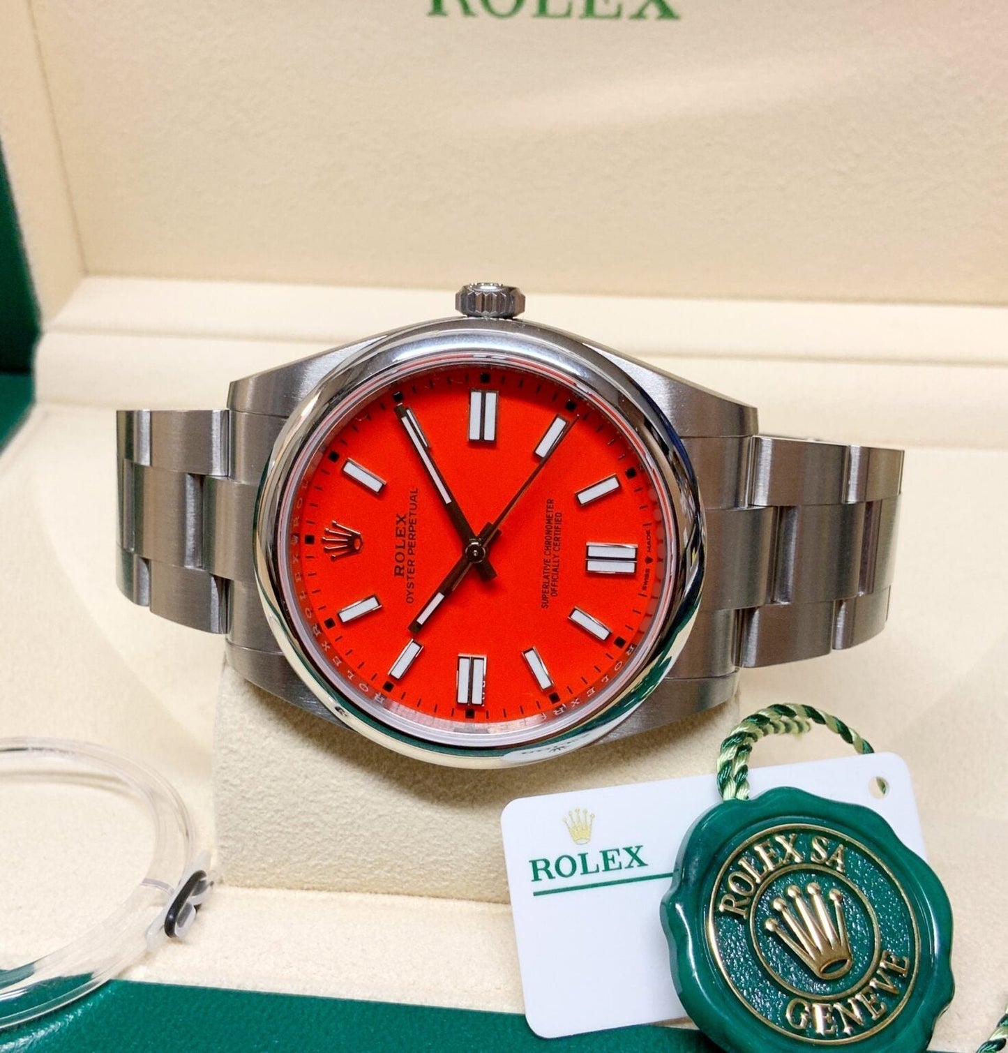 Rolex Oyster Perpetual Automatico Quadrante Corallo