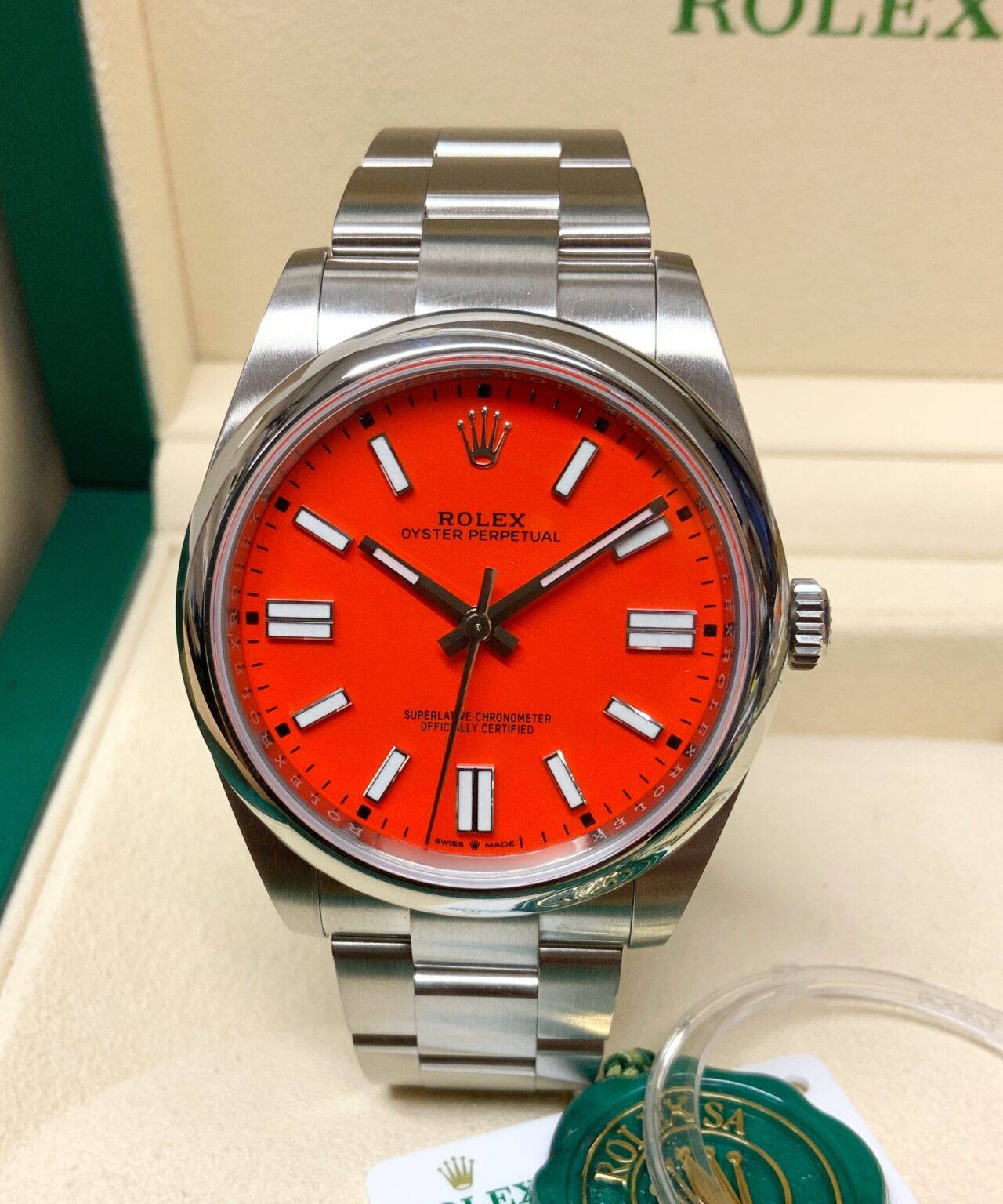 Rolex Oyster Perpetual Automatico Quadrante Corallo