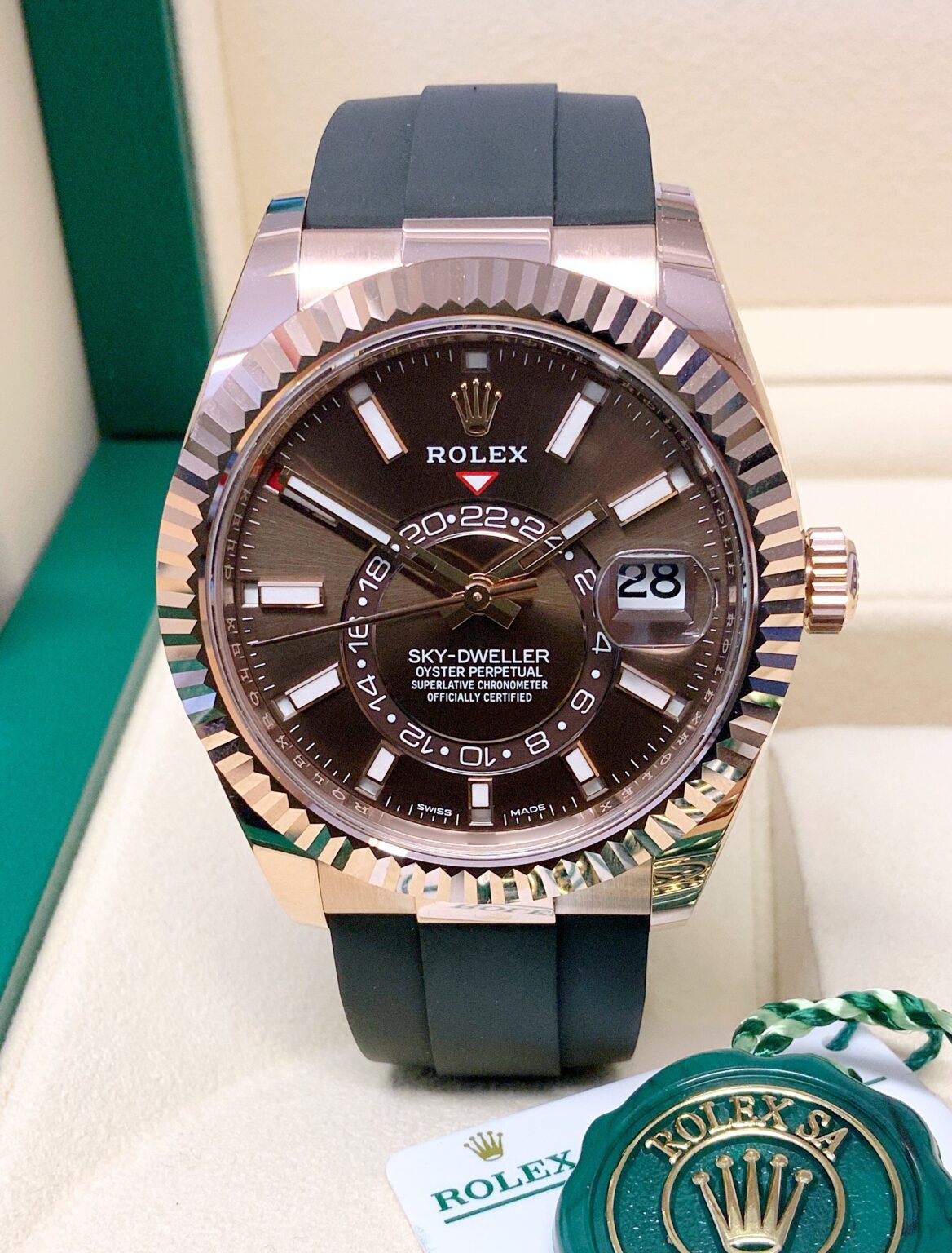 Rolex Sky-Dweller Replica Oro Rosa Oysterflex 42mm – Quadrante Marrone
