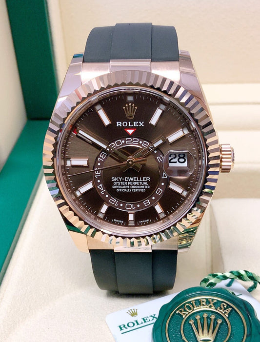 Rolex Sky-Dweller Replica Oro Rosa Oysterflex 42mm – Quadrante Marrone