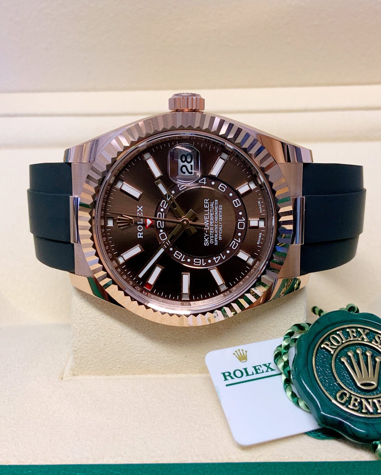 Rolex Sky-Dweller Replica Oro Rosa Oysterflex 42mm – Quadrante Marrone