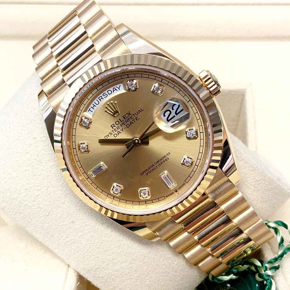 Rolex Day-Date 36 128238 Replica – Oro Giallo Quadrante Champagne con Diamanti