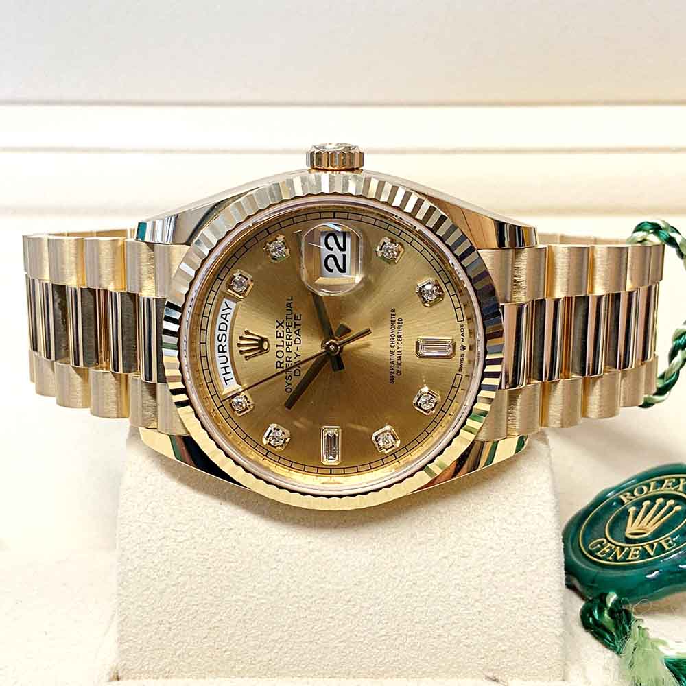 Rolex Day-Date 36 128238 Replica – Oro Giallo Quadrante Champagne con Diamanti